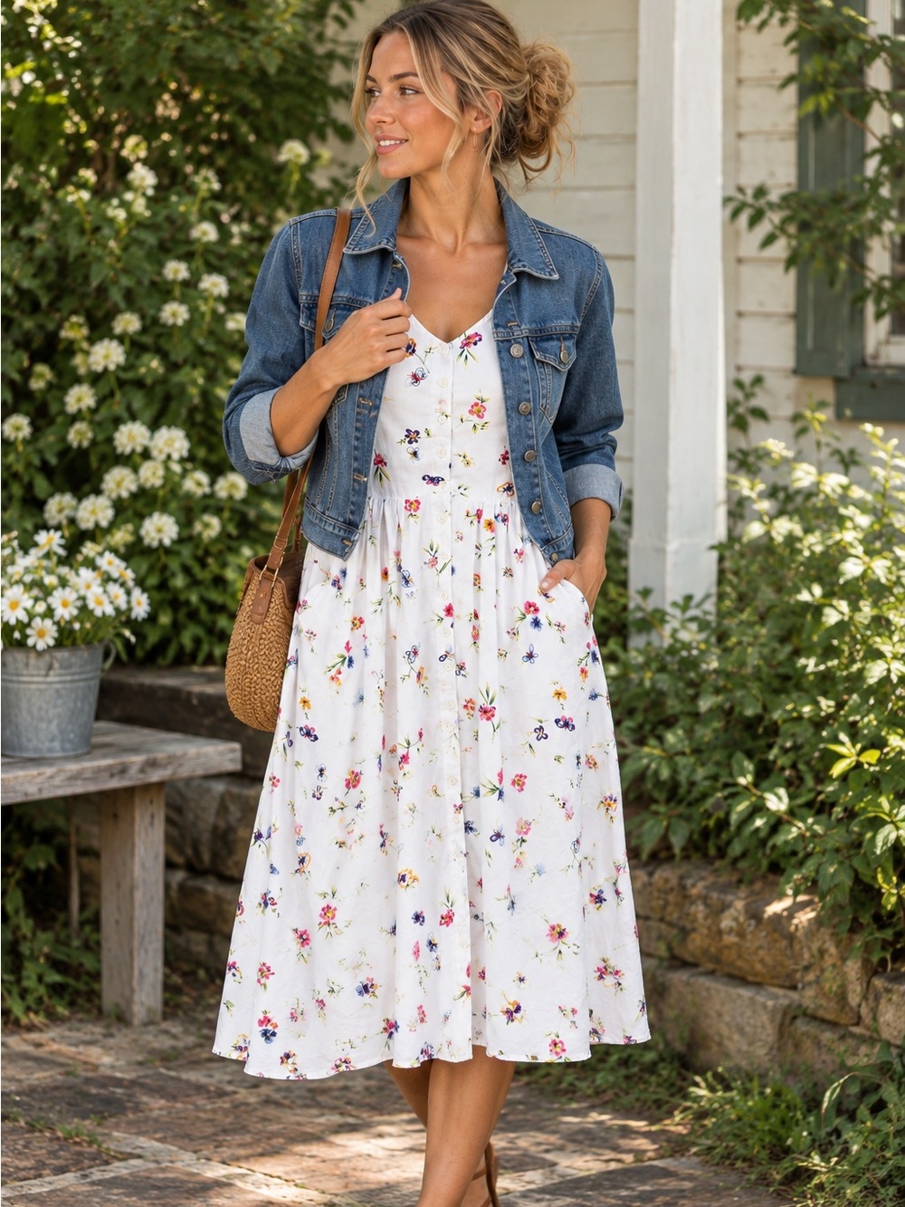 Vintage Together! 90’s Floral Butterfly Midi Dress Cottagecore Garden Party